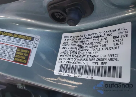 2014 Honda Cr-V Ex-L z USA, uszkodzony, nr VIN 2HKRM4H76EH717713